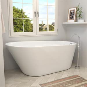 Flat Bottom 65 in. x 30 in. Acrylic Double Ended Soaking Bathtub with Polished Chrome Overflow and Drain in White