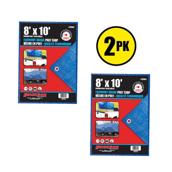 Erickson 8 ft. x 10 ft. Blue Light Duty Poly Tarps with Grommeted Corners (2-Pack)