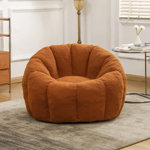 Orange Faux Fur Bean Bag Chair with Armrests, Memory Foam Filled Lounge Chair for Living Room or Bedroom