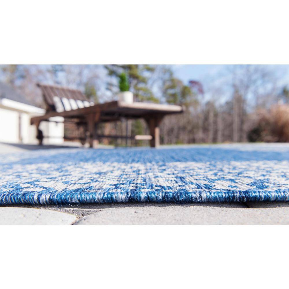 Coastal Charm Flat-Woven Blue Synthetic 5' x 8' Outdoor Rug