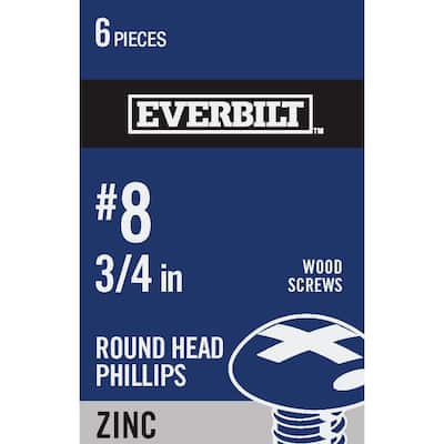 #8 x 3/4 in. Zinc Plated Phillips Round Head Wood Screw (6-Pack)