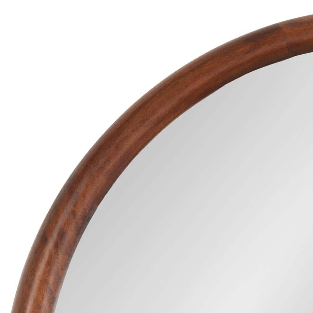 Tall Arched Walnut Wood Wall Mirror with Rounded Frame