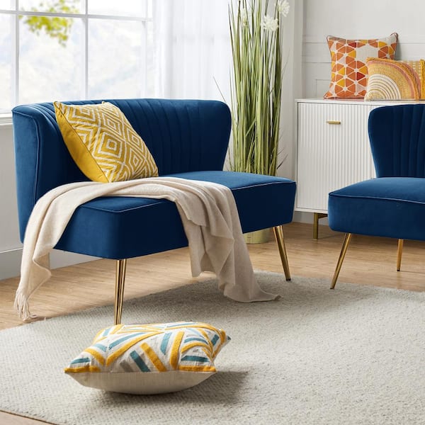 JAYDEN CREATION Carmita 47 in. Navy Golden Base Velvet Tufted 2