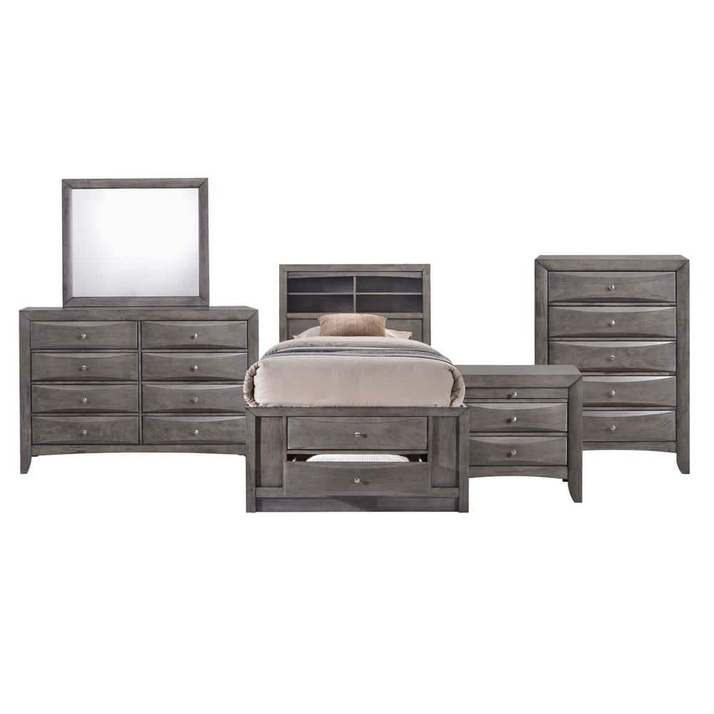 Madison 5-Piece Gray Twin Storage Bedroom Set -  Picket House Furnishings, EG170TB5PC