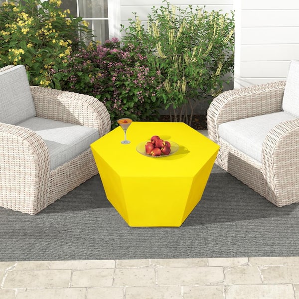 UPHA 28 in. Lemon Yellow Hexagon Concrete Outdoor Coffee Table, Patio Conversation Table
