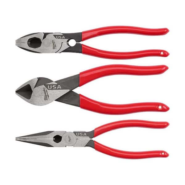 Milwaukee Linesman Plier with Thread Cleaner with 8 in. Long Nose Plier & 6 in. Diagonal Plier