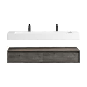 Alysa 59 in. W. x 20 in. D x 23 in. H Double Sink Floating Bath Vanity in Smoke Oak with White Acrylic Top