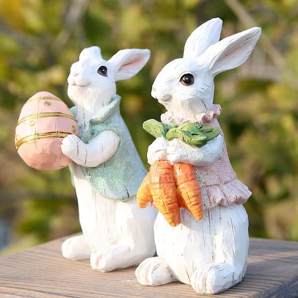 Afoxsos 2-Pcs. 4.72 in. White Easter Bunny Rabbit Decorations Spring Home  Decor Bunny Figurines Made of Eco-Friendly Resin HDSA04-3IN032 - The Home  Depot