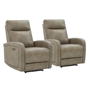Edison Grey Leather Power Recliner Chair with Type-C Charger Home Theater Seating for Living Room (Set of 2)