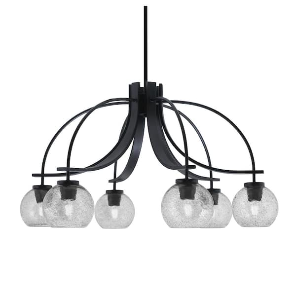 Unbranded Olympia 16.75 in. 6-Light Matte Black Downlight Chandelier Smoke Bubble Glass Shade