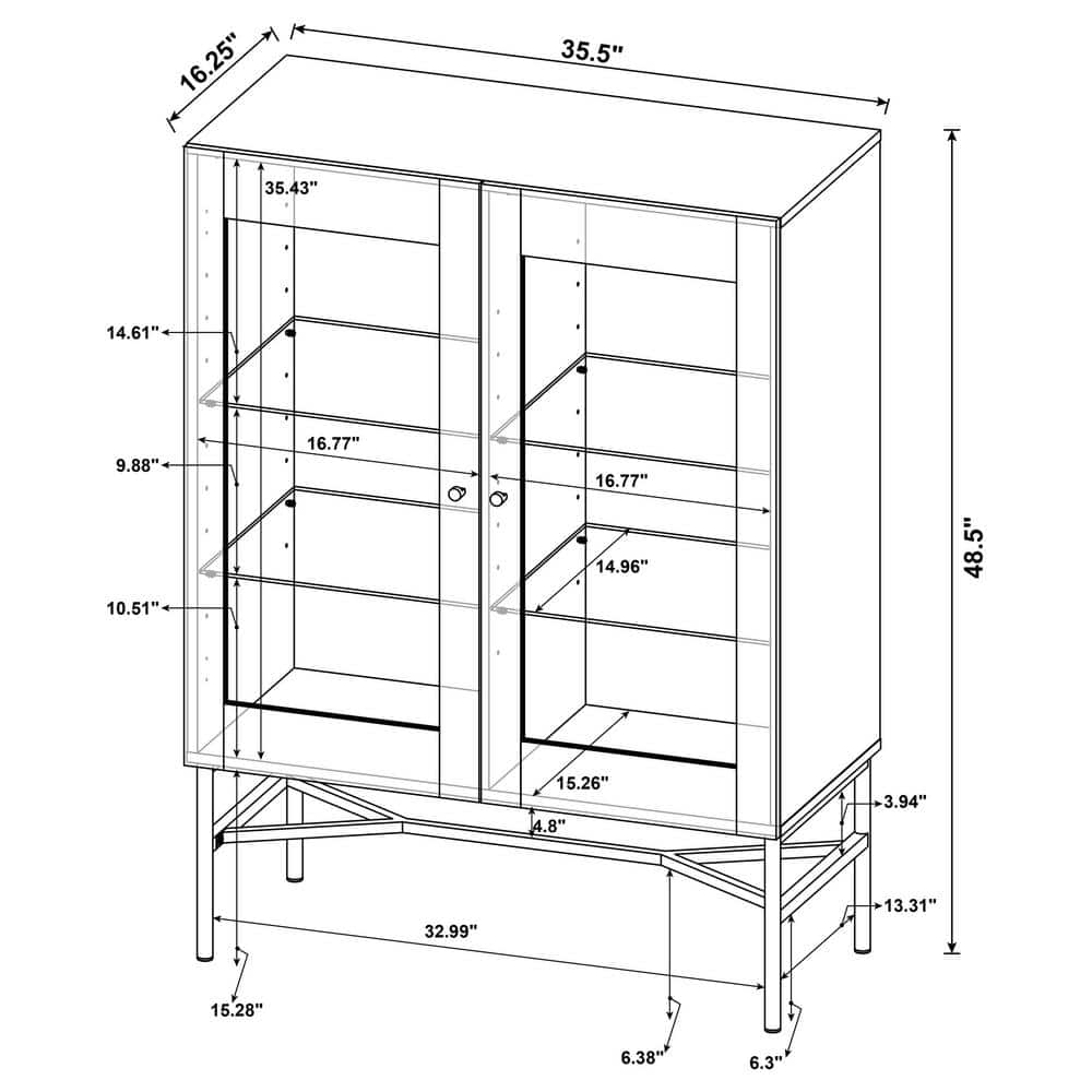 Light Brown Pine 2-Door Glass Display Cabinet