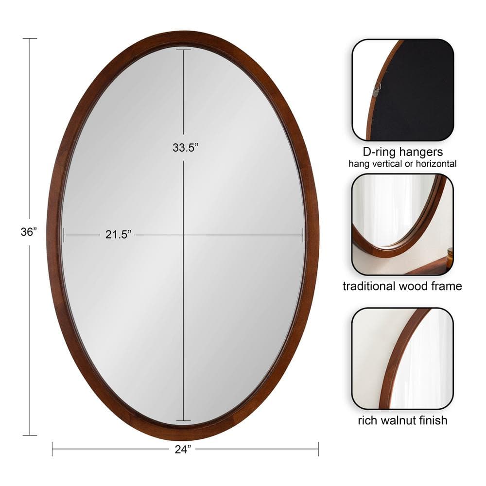 Walnut Brown Oval Wood Framed Bathroom Vanity Mirror