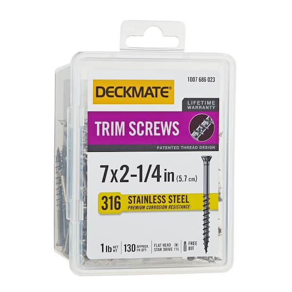 DECKMATE Marine Grade Stainless Steel #7 X 2-1/4 in. Wood Trim Screw 1lb (Approximately 130 Pieces)