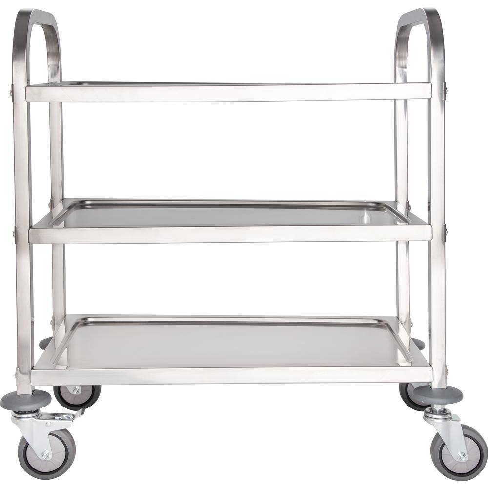 Stainless Steel 3-Shelf Utility Cart with Locking Casters