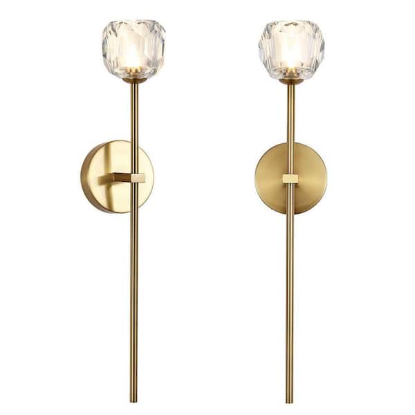 Lightania Rose-Inspired 23 in. 1 Light Gold Modern Dimmable Wall Sconce Vanity Light with Crystal Shade
