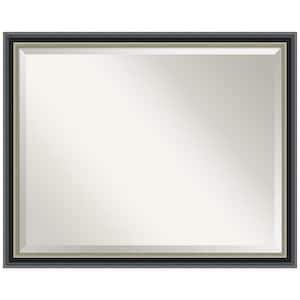 Theo Black Silver 30.75 in. x 24.75 in. Beveled Modern Rectangle Wood Framed Bathroom Wall Mirror in Black