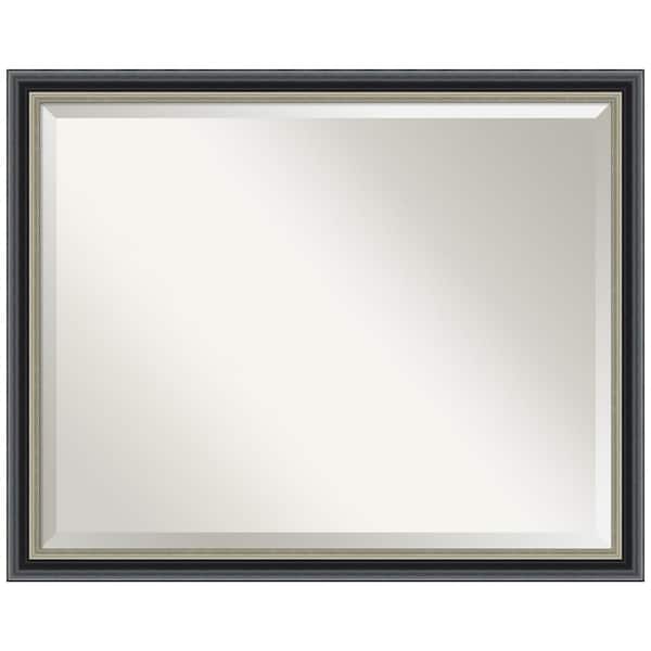 Amanti Art Theo Black Silver 30.75 in. x 24.75 in. Beveled Modern Rectangle Wood Framed Bathroom Wall Mirror in Black