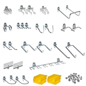 DuraHook 26-Piece Zinc Plated Steel Hook and Bin Assortment for DuraBoard (24-Assortment Hooks and 2-Bins)