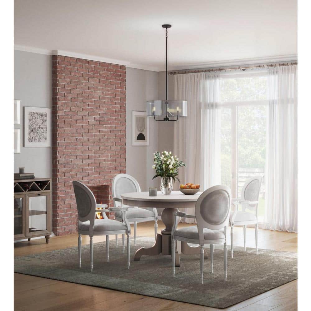 Matte Black Glass Drum Pendant Light with Organza Shade