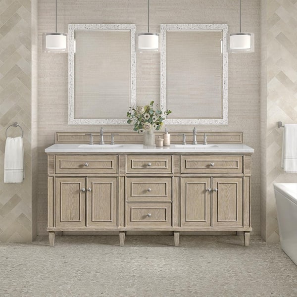 Lorelai 72.0 in. W x 23.5 in. D x 34.06 in. H Double Sink Vanity in Whitewashed Oak with Arctic Fall Solid Surface Top