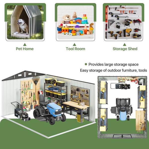 SUNMTHINK 10 ft. W x 12 ft. D Black Metal Storage Shed with