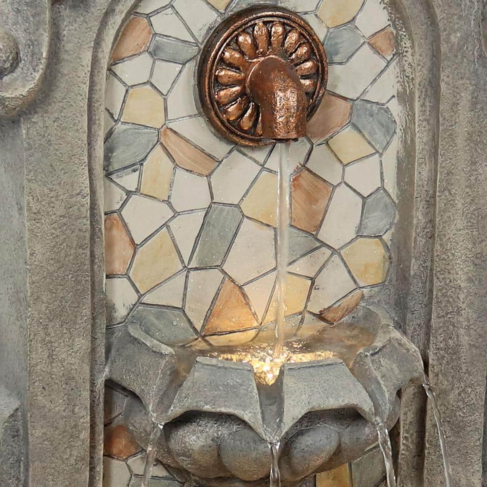 Gray Polyresin Outdoor Wall Fountain with LED Light