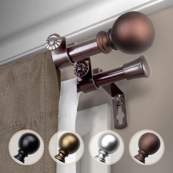 Rod Desyne 28 in. - 48 in. Telescoping 5/8 in. Double Curtain Rod Kit in Cocoa with Luna Finial