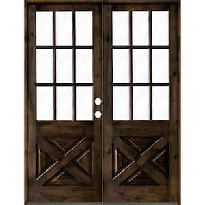 64 in. x 96 in. Knotty Alder 2 Panel Left-Hand/Inswing 1/2 Lite Clear Glass Black Stain Double Wood Prehung Front Door