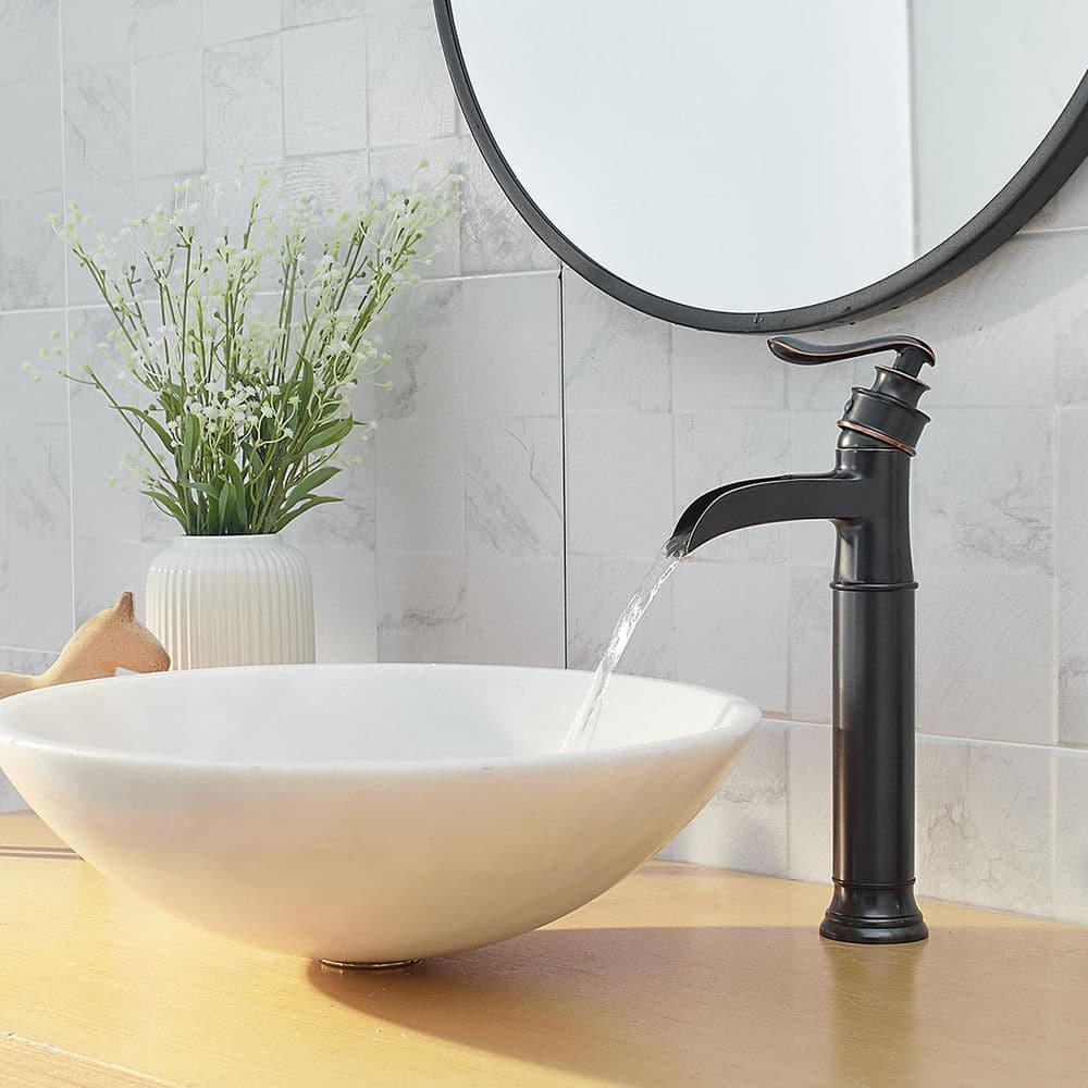 Oil-Rubbed Bronze Single Handle Waterfall Vessel Faucet