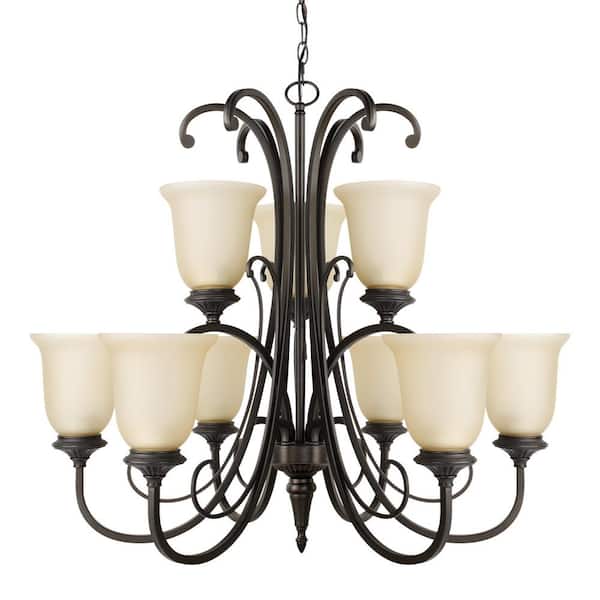 Globe Electric Beverly 9-Light Chandelier with Amber Glass Shade
