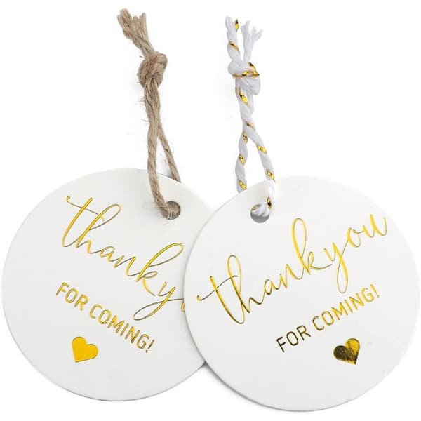 Unbranded 100Pcs Thank You for Coming Tags White High-End Kraft Paper with String Round Gold Foil Labels Personalized Gift Tags