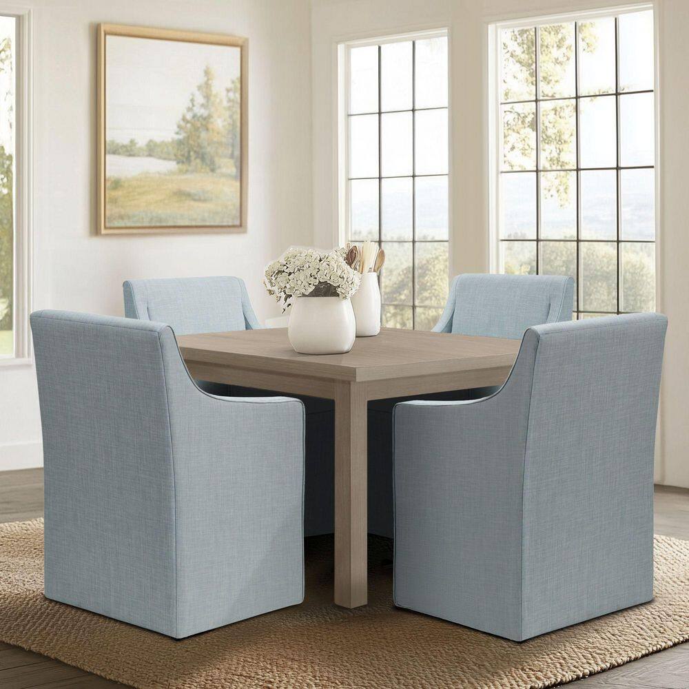 Blue Upholstered Skirted Dining Arm Chair with Casters