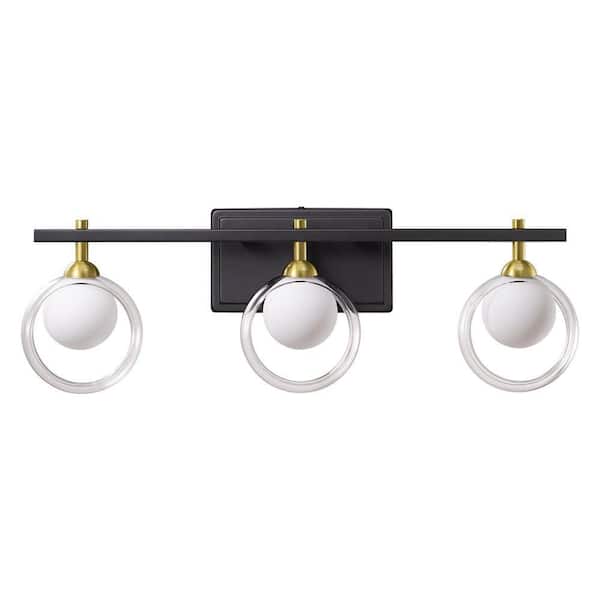 24 in. 3-Light Black Dimmable Vanity Light with Clear Glass Shade