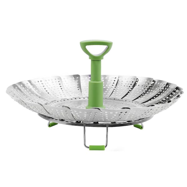 Stainless Steel Vegetable Steamer Basket with Silicone Feet and Food Grade Plastic Handle for Pot Cooking