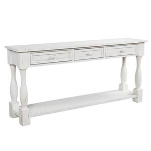 Console Table 64 in. Long Sofa Table Easy Assembly with Drawers and-Shelf - Antique White