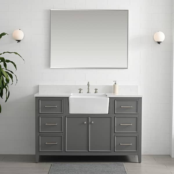 Casey 54 in. W x 22 in. D Bath Vanity in Gray with Engineered Stone Vanity Top in Ariston White with White Sink