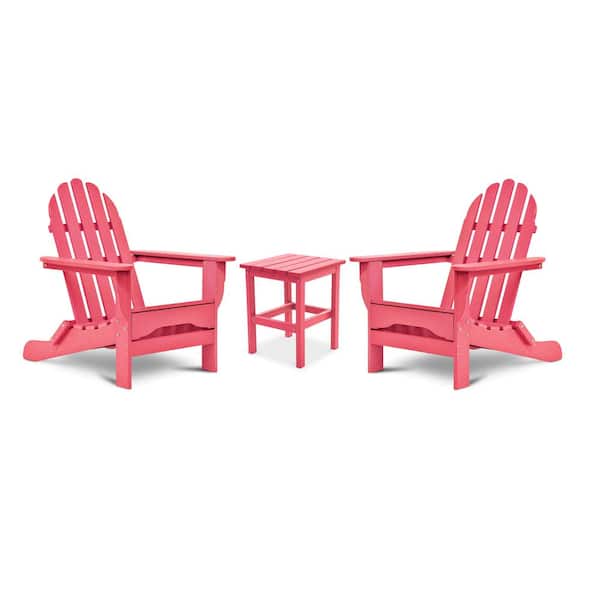 DUROGREEN Icon Pink Recycled Plastic Adirondack Chair with Side Table (2-Pack)