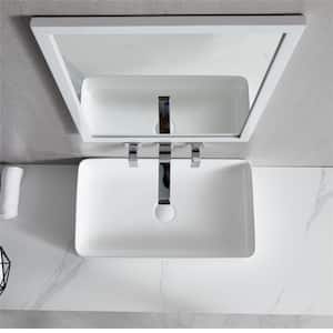 24.38 in.x 14 in. White Ceramic Rectangular Above Counter Bathroom Vanity Sink Vessel Sink with Pop-Up Drain