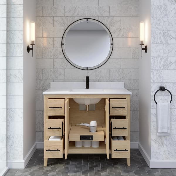 ART BATHE Vienna 42 in. W x 22 in. D Bath Vanity in Espresso Diamond Quartz  Top with White Sink Power Bar and Drawer Organizer VA42ES - The Home Depot