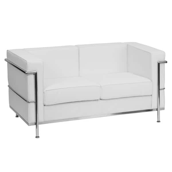 Flash Furniture Hercules Regal 57 in. White Faux Leather 2-Seater Loveseat with Steel Frame