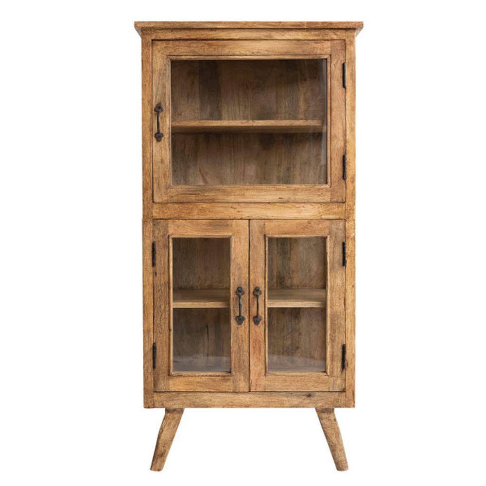 Storied Home Natural Wood Accent Storage Cabinet with 3 Glass Doors ...