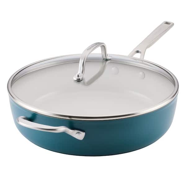 Hard-Anodized Ceramic Induction 5 qt. Aluminum Nonstick Saute Pan in Agave with Lid and Helper Handle