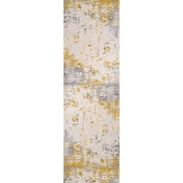 Vogue Gold 2 ft. 3 in. x 12 ft. Modern Abstract Runner Area Rug