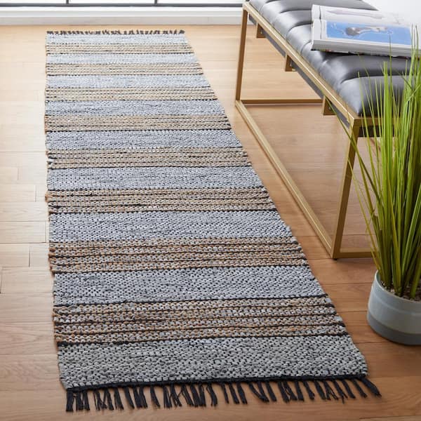 Vintage Leather Silver/Natural 2 ft. x 9 ft. Interlaced Striped Runner Rug
