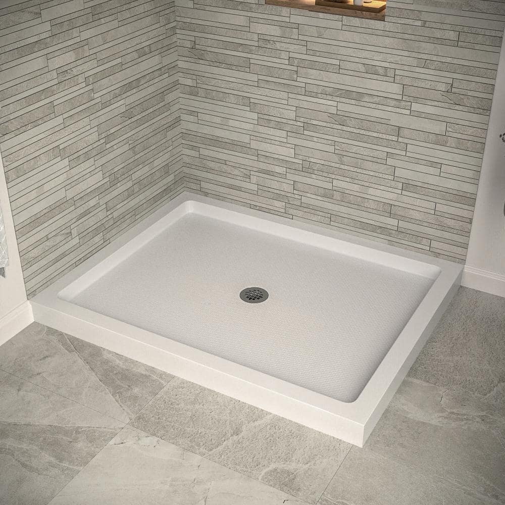 48'' Glossy White Rectangular Acrylic Shower Base with Center Drain
