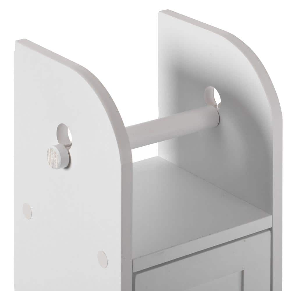 White Freestanding Bathroom Toilet Paper Holder with Storage Cabinet