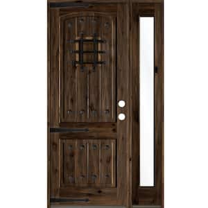 50 in. x 96 in. Mediterranean Knotty Alder Left-Hand/Inswing Clear Glass Black Stain Wood Prehung Front Door w/RFSL
