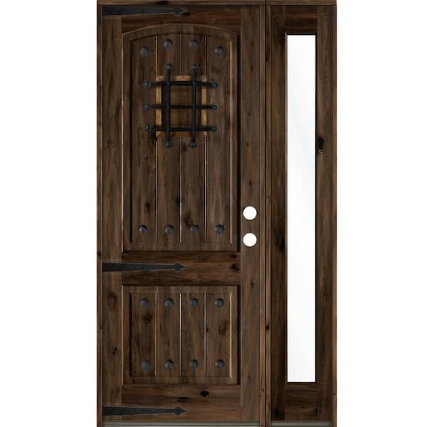 Krosswood Doors 50 in. x 96 in. Mediterranean Knotty Alder Left-Hand/Inswing Clear Glass Black Stain Wood Prehung Front Door w/RFSL