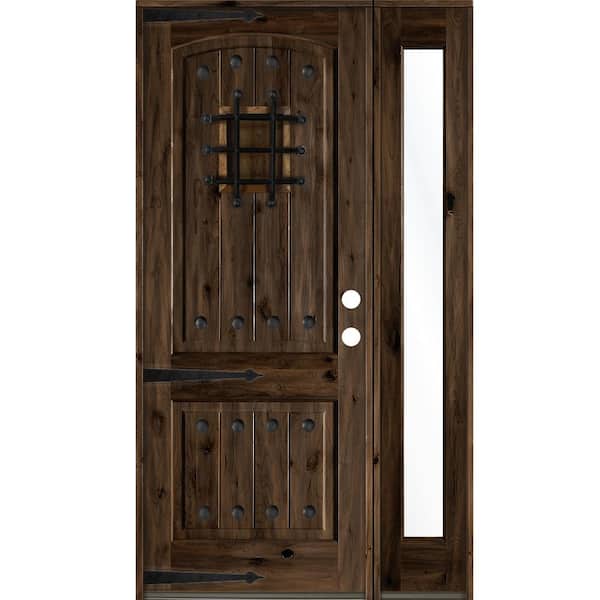 Krosswood Doors 56 in. x 96 in. Mediterranean Knotty Alder Left-Hand/Inswing Clear Glass Black Stain Wood Prehung Front Door w/RFSL