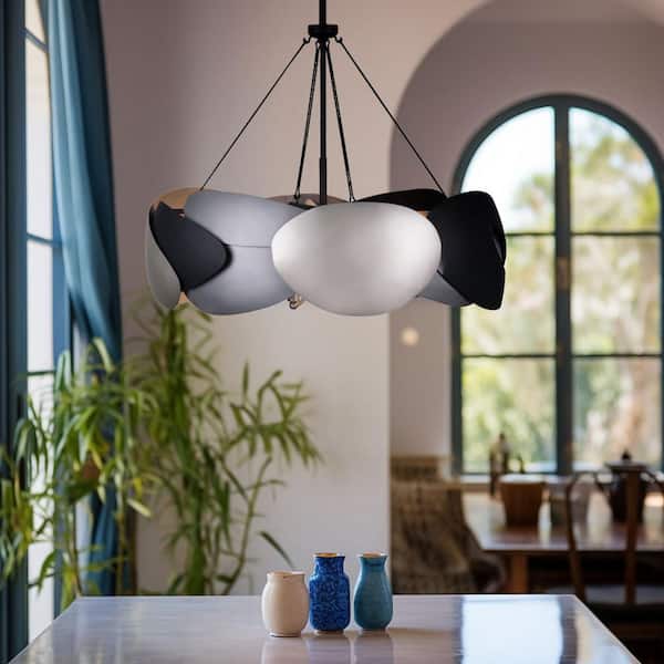 Metalo Misto 60-Watt 6-Light Black with Atlas and Midnight Silver Statement Pendant Light with No Bulbs Included